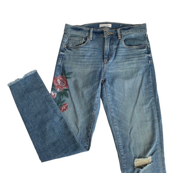 Loft Painted Floral Modern Skinny Frayed Hemline Jeans Size 2 / 26 - Picture 11 of 11